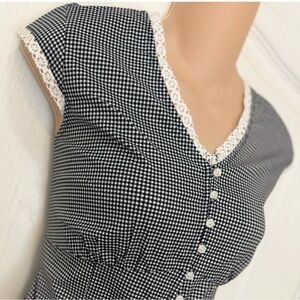 Vintage Y2K Shaver Lake Black and White Gingham Cottagecore Blouse, Size M
